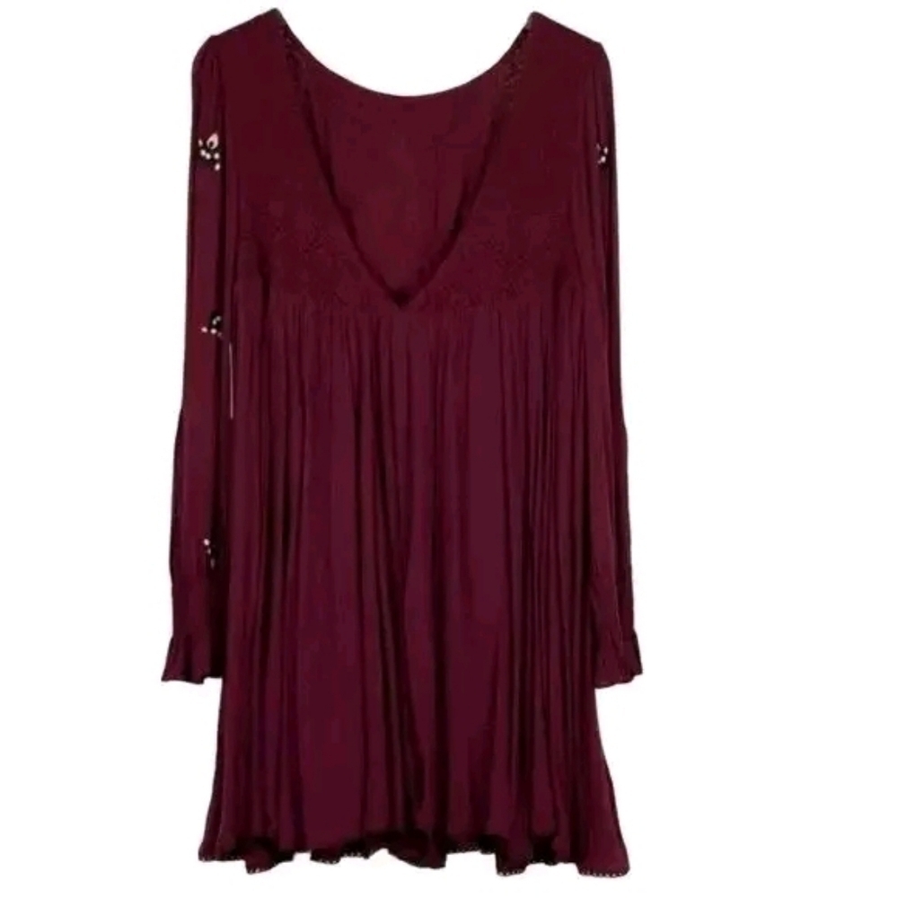 Free People Mohave Embroided Mini Dress Burgundy Plum - Picture 6 of 7